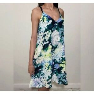 Cynthia Rowley 100% Silk Racerback Dress Watercolor Floral Blue/Green- Size 2